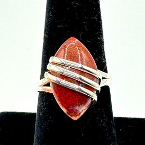 Natural Red Moss Agate 925 Sterling Silver Ring Size 7.5 Jewelry.
